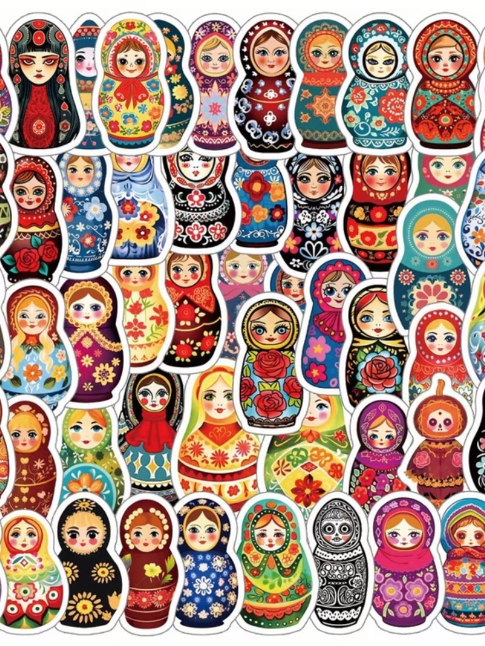 50 Russian Nesting Doll Stickers Cute Mini Sticker Set πͺ - Picture 2 of 4
